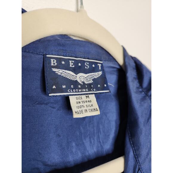 Vintage Silk Button Shirt Shoulder Pads 80s 90s Medium Best American - Picture 4 of 6